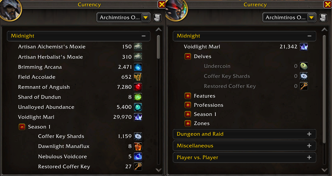 Midnight Expansion Currency Tab Streamlined and Sorted in Patch 12.1