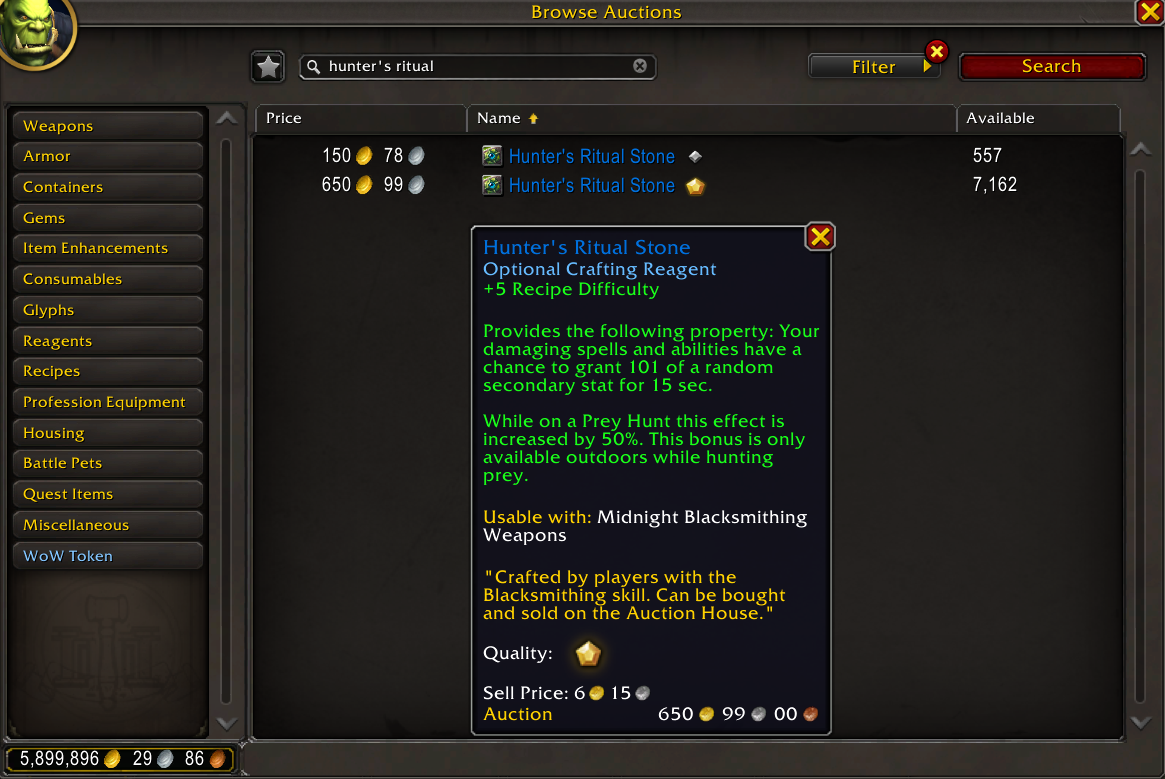 Hunter's Ritual Stone Weapon Embellishment Nerfed
