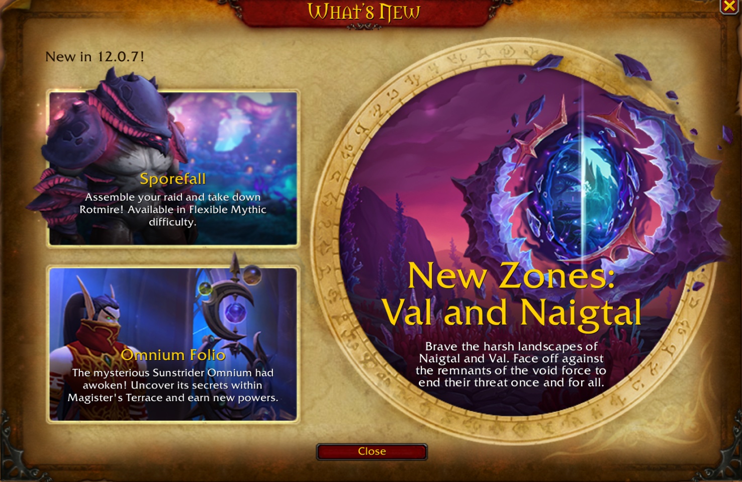 Patch 12.0.7 Splash Screen: Sporefall, Omnium Folio, and Invasion Zones