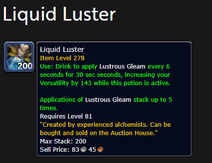 Liquid Luster Potion Massively Buffed in Hotfix